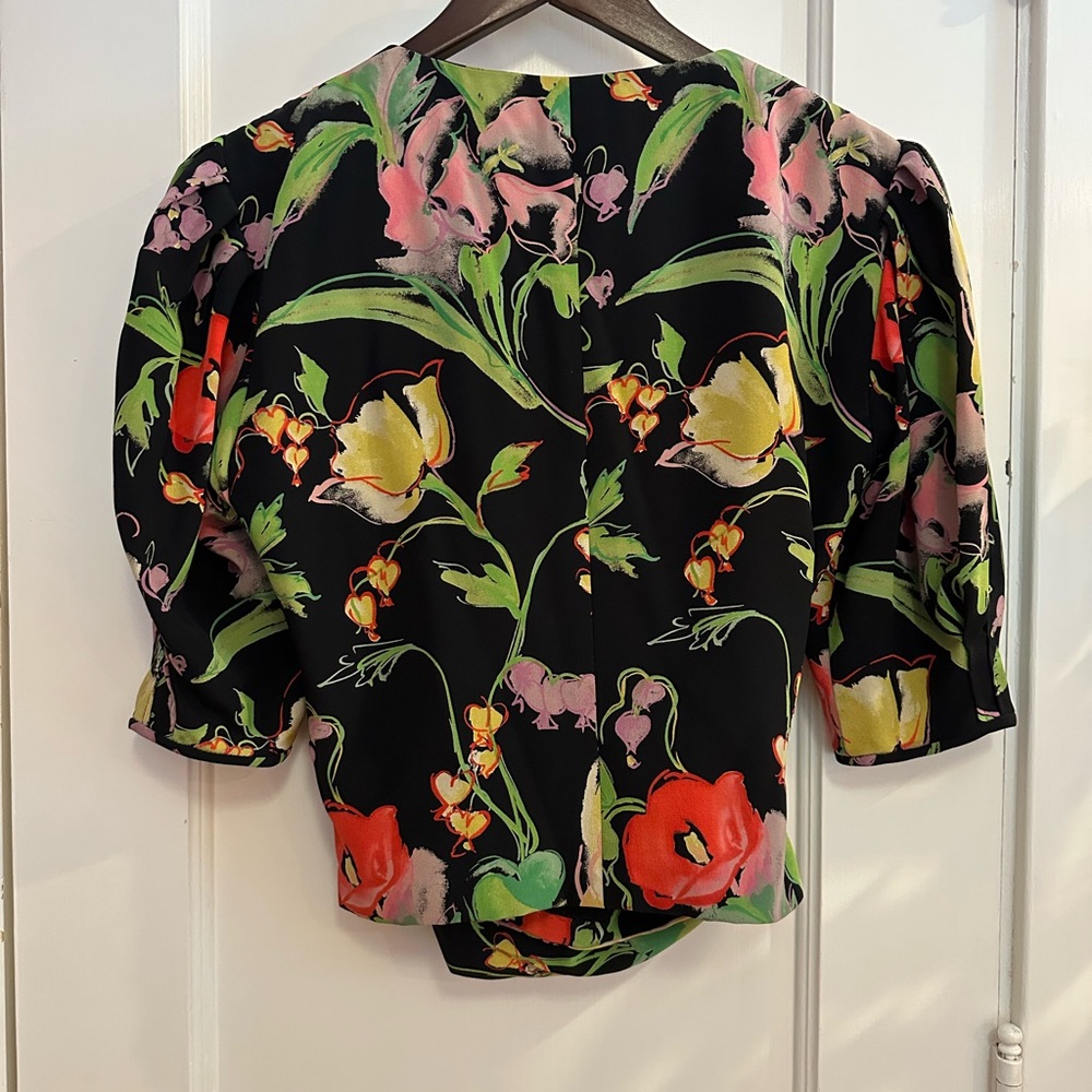 Emanuel Ungaro vintage 1980s black floral silk blouse, sz 4, sexy but demure - Picture 7 of 11